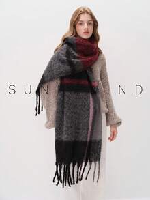 1 Stück Damen Lässiger Vielseitiger Warmer Polyester Karo Schal für Herbst/Winter - Schwarz - Übersicht 2