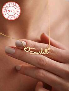 A Piece Of 925 Silver Custom Personalized Heart Model English Name Pendant Necklace, Women's Jewelry, Daily Vacation Banquets, Parties And Other Occasions To Wear, Unique Design, Personalized, Fashionable And Exquisite, Is The Perfect Gift For Your Friends, Partners And Family On Christmas, Thanksgiving, Valentine's Day, Birthdays And Anniversaries