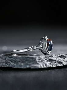 Sterling 925 Silver Ring 7*5mm Natural Gems Pietersite Adjustable Bands Women's Jewelry Valentine's Day Gift Never Fade