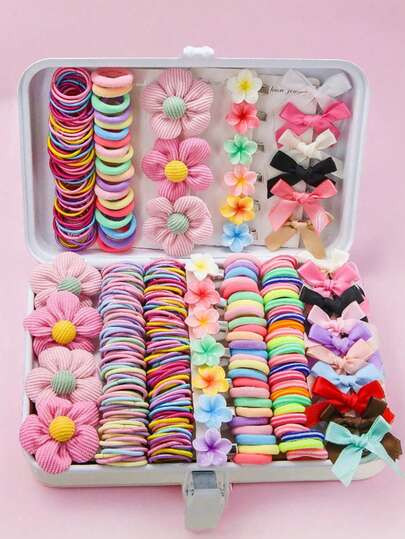 287 件女孩花朵蝴蝶结发夹，可爱公主发带，弹性好，耐用不伤发带，发圈，时尚发夹，多功能发饰，适合日常使用，礼物