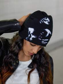 DareSee 2顶/1顶 男士几何图案休闲可爱优雅街头时尚腈纶提花Y2K针织帽，日常佩戴冬季礼物音乐节 - 黑與白 - 查看 4