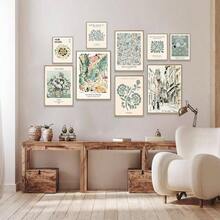 Sage Green Wall Art Prints Eclectic Decor, 9 PCS Sage Green Wall Decor Aesthetic, Green Matisse Wall Art Exhibition Poster Set, Bathroom, Hallway - Unframed