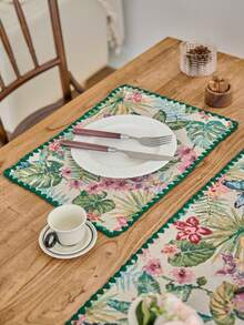 1/4/6 件复古美式乡村风格花卉提花餐垫，亮绿色贝壳刺绣边缘防滑杯垫，适合日常使用、节日、生日、派对、家庭聚会、婚礼、晚宴、四季家居装饰 - 彩色 - 查看 7