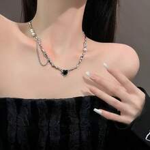 1pc Luxury Niche Chic Black Heart Lava Necklace, Gift For Women, Wedding