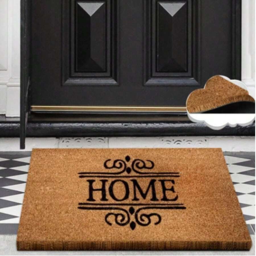 40x60 厘米天然椰棕门垫，采用耐用的 100% PVC 背衬 - 防滑、防尘刷表面 - 18-22 毫米厚耐用垫子，适合室内和室外使用，土耳其制造 - 黑色 - 查看 1