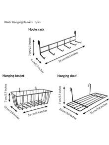 2 件金属墙网格板，带篮子、架子和挂钩 - 黑白线材整理架，适用于照片展示、家居、办公室和厨房装饰、网格墙板展示 - 均碼 - 查看 13