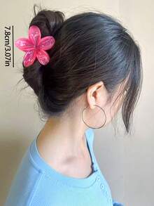 3 piezas/1 pieza Pinzas para el cabello de mujer de gran tamaño de plástico con degradado blanco y rosa con estampado floral, de 7,8 cm/3,07 pulgadas, accesorios de moda versátiles, elegantes y minimalistas de unicolor, adecuados para uso diario, casual, fiesta, viaje, playa, baño, maquillaje, combinación de atuendos, accesorios para el cabello de mujer, pinzas de otoño e invierno con flores para looks de vacaciones