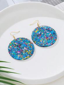 1 par de pendientes colgantes redondos retro con geometría multicolor y brillo, accesorio versátil para vacaciones, fiestas y regalos - Azul - Ver 5