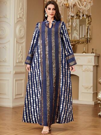 SISKAKIA 刺绣波点梭织面料刺绣亮片拼接连衣裙，刺绣长袍，适合节日、生日派对、正式晚宴等各种场合，四季皆宜。