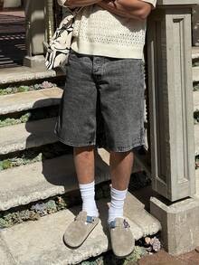 Solid-Color Basic Denim Shorts With A Spring And Autumn Street Fashion Style - Grey - View 3