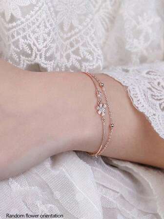 1 Peça Pulseira Camadas de Fita, Strass e Flor do Dia dos Namorados