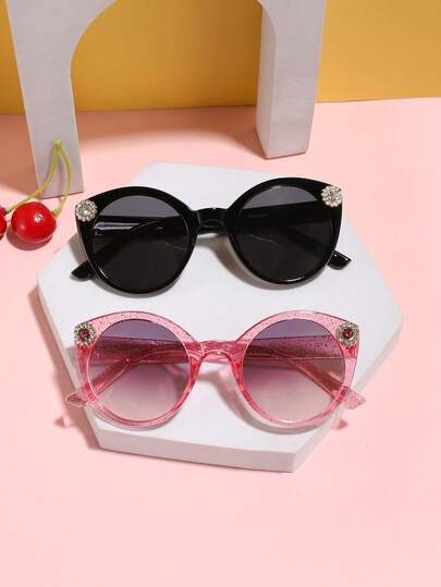 2 szt. akrylowe okulary korekcyjne dla chłopców i dziewcząt w wieku 9-14 lat, okrągłe oprawki z diamentami, sztuczne okulary na świąteczne wyjścia i prezenty