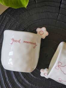 1pc 270ml Cute 3D Floral Ceramic Mug With Handle & Bow Decor, Suitable For Coffee, Latte, Breakfast, Gift