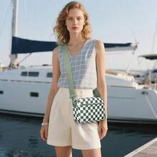 Checkered Crossbody Bag For Women Small Cute Purses  Shoulder Handbags Wide Strap - Bean Green Check - View 11