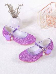 Girls Princess Shoes, Children High Heel Shoes, Soft Bottom Non-Slip Shoes, Little Girls Blue Glitter Shoes, Gold Formal Shoes, Purple High Heel Shoes, Spring Autumn New Arrival - Purple - View 4