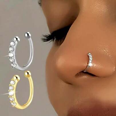 1pc S925 Silver Nose Ring Nose Stud Earring Cartilage Clip Rhinestone Earring, Unique Bohemian Nose Clip, Fake Nose Ring No Piercing Required