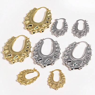 Orecchini vintage di diverse dimensioni per donne, in colore oro e argento, antiossidanti, ipoallergenici, con punte e perline, orecchini a cerchio alla moda e impermeabili