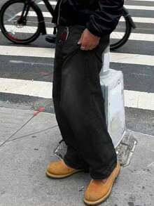 Boys Casual Pocket Elastic Waist Straight Loose Jeans, Everyday Wear - Black - View 2