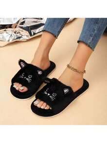 Süße Cartoon Damen Hausschuhe, warm für Innenräume, Zuhause, Schlafzimmer. Modische und vielseitige flauschige Katzen Design Damen Flach Rutschfeste Hausschuhe, Weich & Bequem Herren Hausschuhe