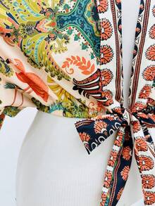 KISTYLE Crepe Blouse With Batwing Sleeves And Tie - 橘色 - 查看 4