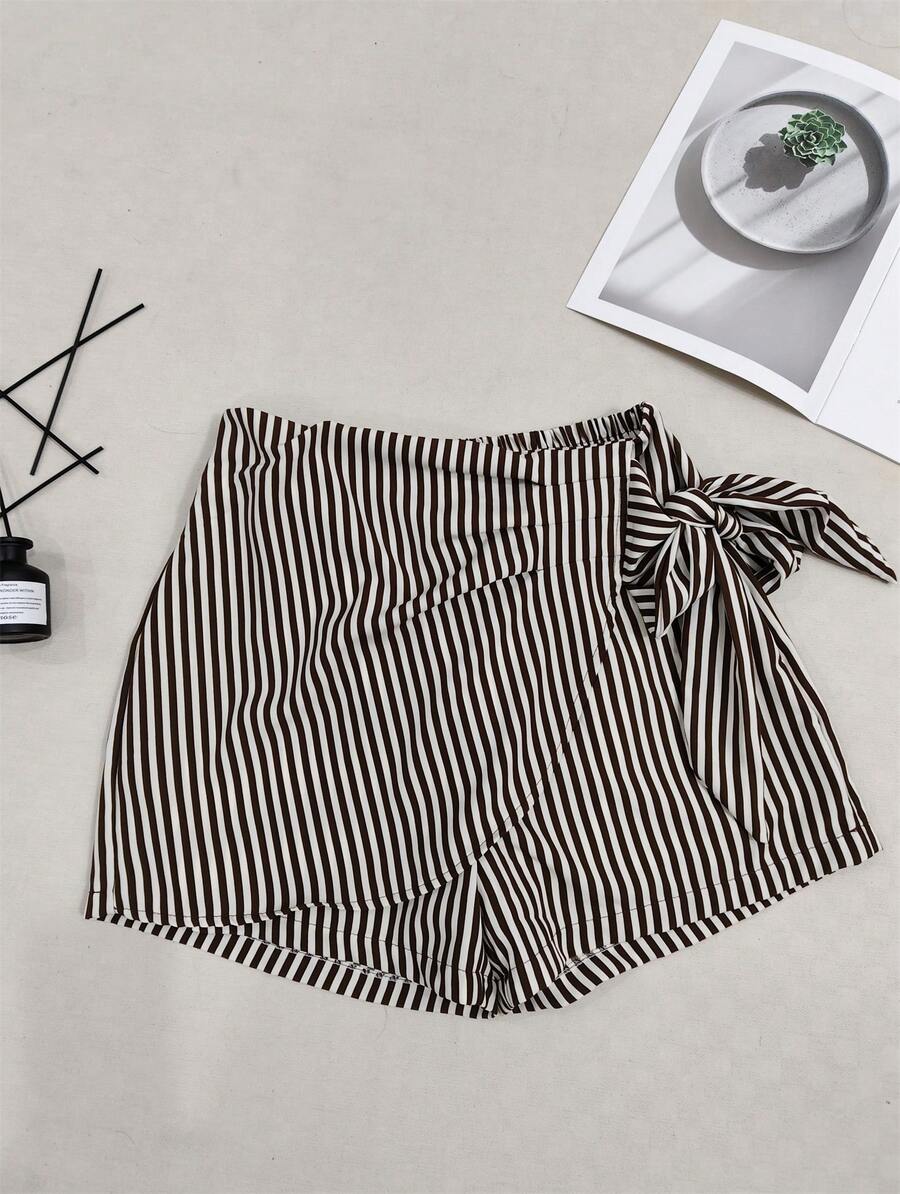 Women's Striped Shorts - Marrón rayado - Ver 1