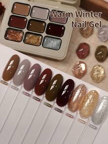 9-Colors Warm Collection Winter Glue Smudges Canned High Saturation Popular Semi-Solid Nail Polish Glue Nail Salon For Special Use Nails - Multicolor - View 4