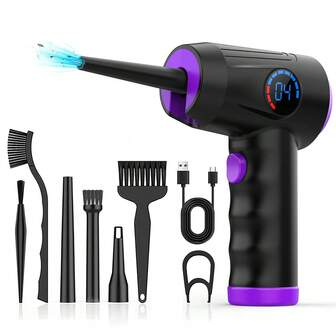 压缩空气除尘器，电动空气除尘器，快速充电，51000 RPM 4 速无绳鼓风机，带 LCD 显示屏，便携式内置 LED 灯空气除尘器，适用于电脑键盘清洁器无绳空气除尘器，可替代压缩空气罐