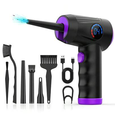 Tryckluftsdammmassie, elektrisk dammsugare, snabbladdning, 51000 varv/min, 4 hastigheter, sladdlös luftblåsare med LCD-skärm, bärbar inbyggd LED-lampa, dammsugare för datorer, tangentbordsrengöring, sladdlös dammsugare, ersätter tryckluftsburkar