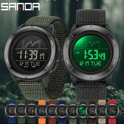 SANDA 男士電子運動手錶 頂級品牌 奢華多功能 鬧鐘 日期 星期 秒錶 防水 LED 原裝男錶 2198