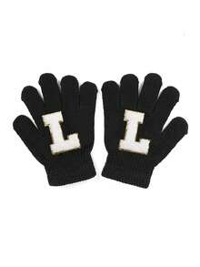 1 双儿童针织手套，带 26 个英文字母，男女通用保暖滑雪手套，Y2K 风格户外冬季手套，适合日常穿着和服装 - 黑色 - 查看 34