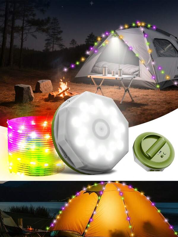 ضوء التخييم مقاوم للرش IP44، سلسلة إضاءة متعددة الألوان 8 متر + كابل شحن USB، ضوء أبيض + 3 أوضاع وميض، إضاءة أجواء احتفالية لعيد الميلاد والهالوين، إضاءة زخرفية للاستخدام الداخلي والخارجي