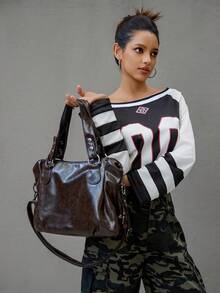 DareSee 复古简约大容量时尚学生手提包，适合工作通勤，波西米亚风格女包，复古女包，音乐节礼物 - 咖啡棕 - 查看 4