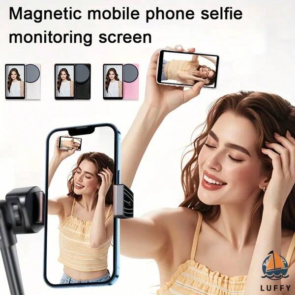 Support IPhon Selfie Vlog Projection Screen Magsafe External Screen Smart Phone Rear Camera Screen Can Mirror Small Display Screen, One-Click Wireless Shooting Button, Can Take Selfies, Record Videos, Live Stream, TikTo Shooting Best Support 4K 30FPS Recording