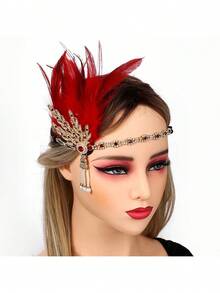1pc 1920s Feather Headband For Women, Elegant Polyester Sequin Feather Headpiece For Masquerade Party, Vintage Costume Accessory - Multicolor - View 4