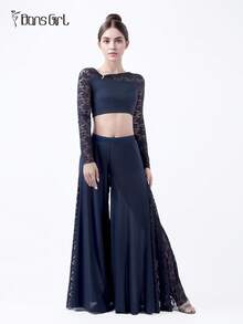 DonsGirl Komplet damski: koronkowy top z odkrytymi ramionami i szerokie spodnie – do aerial jogi, występów baletowych i baletu klasycznego oraz do noszenia na co dzień