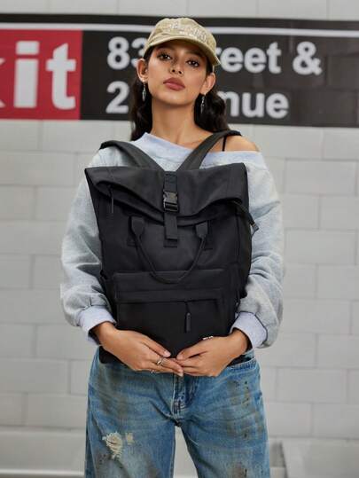 DareSee 纯色女士功能性背包，适合通勤和旅行，简约日常功能性背包，纯色女士功能性背包，简约运动风黑色背包，学习用品，书包，背包，返校背包，大容量背包，圣诞节/冬季圣诞礼物