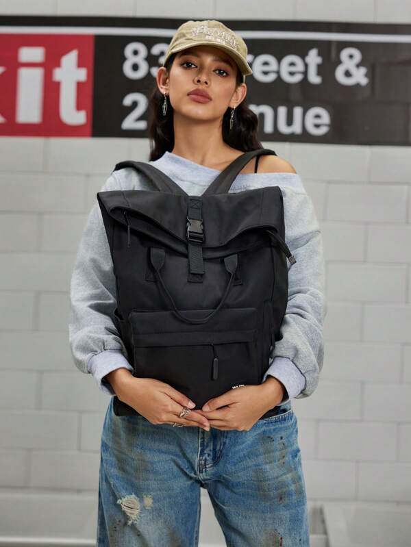 DareSee 纯色女士功能性背包，适合通勤和旅行，简约日常功能性背包，纯色女士功能性背包，简约运动风黑色背包，学习用品，书包，背包，返校背包，大容量背包，圣诞节/冬季圣诞礼物