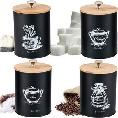 Zestaw Pojemników Komplet Kawa Herbata Cukier Sól 11X17Cm Pokrywki