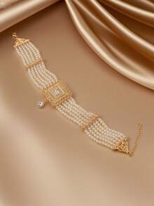 Herseygold 1 Set Of Faux Pearl Necklace And Earrings Set, Moroccan Gold-Plated Bride Jewelry Set - Gold - View 5