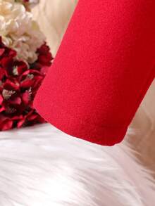 女童优雅复古翻领蝴蝶结大衣，舒适保暖的中长款外套，适合秋冬季穿着 - 紅色 - 查看 5