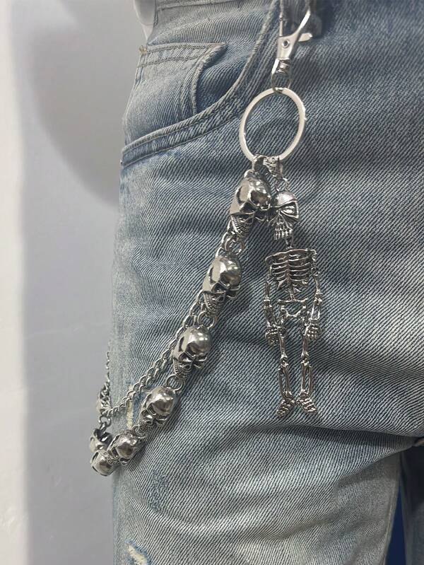 1pc Fashionable Punk Skull Waist Chain, Unique Hip Hop Accessory For Men & Women, Street Party Wear, Halloween Decoration