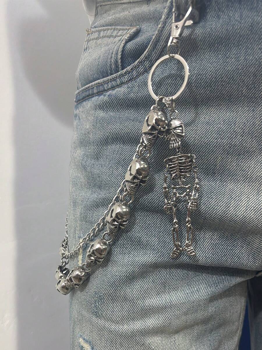 1 件时尚朋克骷髅腰链,男女独特的嘻哈配饰,街头派对服饰,万圣节装饰 - 彩色 - 查看 1