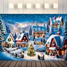 1pc 2026 Christmas Miracle Town Photography Backdrop, Polyester Material, New Year Christmas Party Decoration, Indoor/Outdoor, Garden, Christmas Tree Wall Decor, Home Party Supplies Hanging Banner, Merry Christmas Studio Photography Background, Anniversary