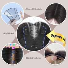 Hair Toppers For Women Fluffy Human Hair Topper 10inch Handmade Swiss Base Hairpieces 4.7* 5.1Inch No Bangs Top Extensions 360° Cover Hairloss Hair Extensions 3 Clips Topper For Women Hand-Made Top Hair Piece Middle Part With Thinning Hair - S4/27 - View 8