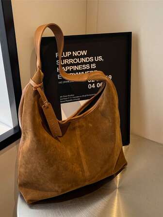 Retro Large Capacity Casual Shoulder Tote Bag, Patchwork Color Block Handbag, PU Leather Elegant Versatile Commuter Tote Bag For Women