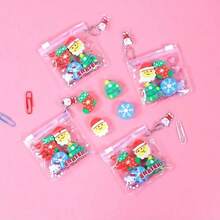 4pcs Christmas Snowman Rubber Bag Christmas Tree Santa Claus Holiday Gift Rubber PVC Self Sealing Zipper Student Stationery [Color And Pattern Random]