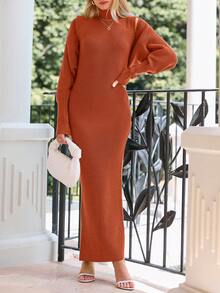 Women's Fall Two Sets Bodycon Ankle-Length Vest Pullover Sweater Dress And Long Sleeve Short Cardigan Knit Suit - Orange - View 3