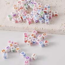100pcs/300pcs/500pcs/700pcs Loose White Square Acrylic Letter Beads, 6x6mm, With Black Letters A-Z, For Jewelry Making And DIY Bracelets, Necklaces, Keychains
