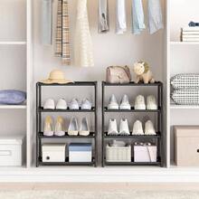 4 Tier Small Shoe Rack, Narrow Stackable Toddler Adult Shoe Storage Organizer Shelf Closet Floor Entryway Bedroom, Space Saver Shoe Rack Organization Shelves