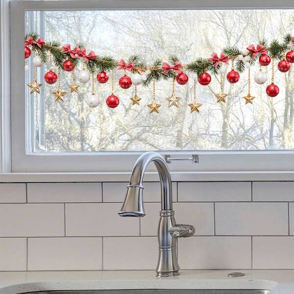 Autocollants de fenêtre de Noël - Décorations de fenêtre adhésives avec des couleurs rouge, vert, doré, blanc - Décorations de fête amovibles et réutilisables pour les fenêtres, portes en verre, miroirs, murs - Idée de cadeau de Noël, décorations de fenêtre de Noël, accents festifs pour la maison, style d'art décoratif, matériau en plastique durable, décorations saisonnières de Noël, décorations de Noël, décorations d'arbre de Noël, cadeaux, décorations de Thanksgiving, de mariage, d'anniversaire, d'Halloween, fournitures de fête